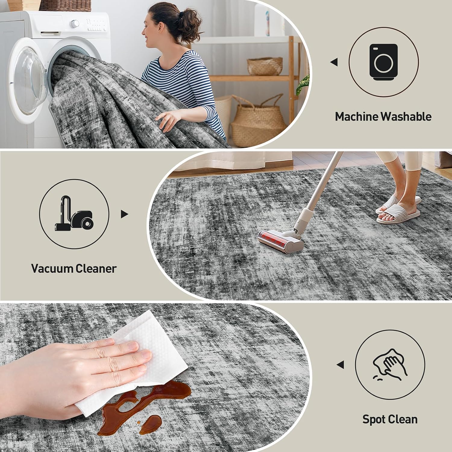 Thumbnail 3 de 10x14 Washable Modern Abstract Area Rug