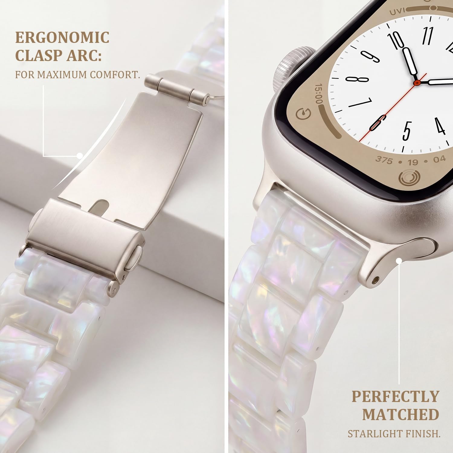 Detalle de V-MORO Resin Band for Apple Watch (Starlight Buckle, Aurora White) — 42mm/41mm/40mm/38mm