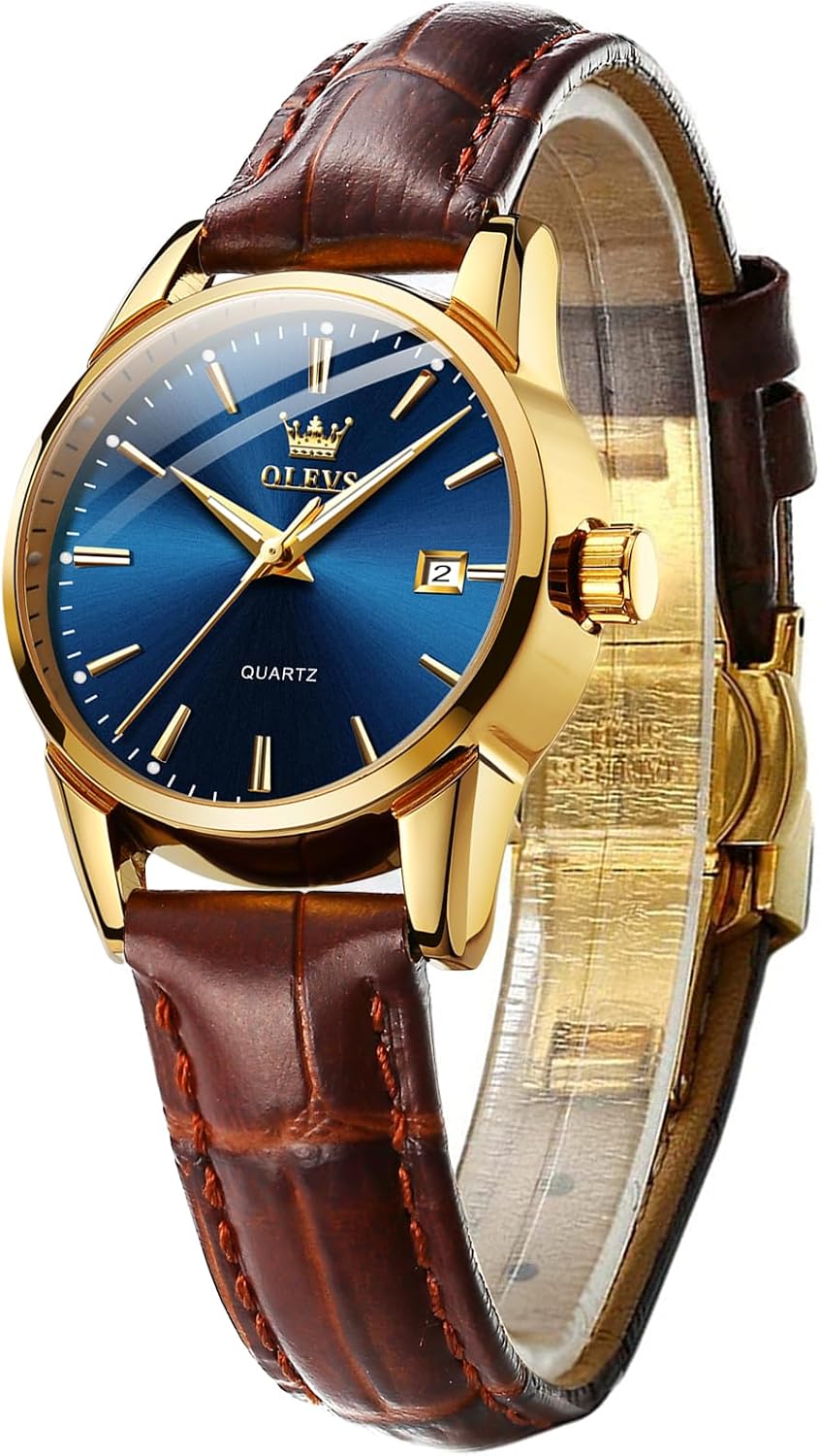 Thumbnail 3 de OLEVS Damenarmbanduhr Quarz – Elegante Uhr mit Lederarmband, 30 m Wasserdicht, Datumsanzeige und Leuchtindizien