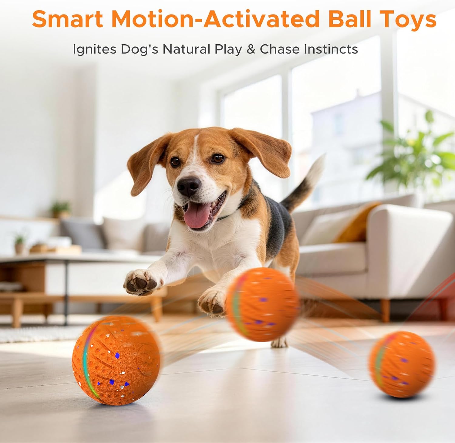 Detalle de BFFWOW Interactive Dog Ball for Small to Medium Dogs featuring 3 Modes, RGB Lights and Replaceable Shell (Orange) — 2.8 Inch