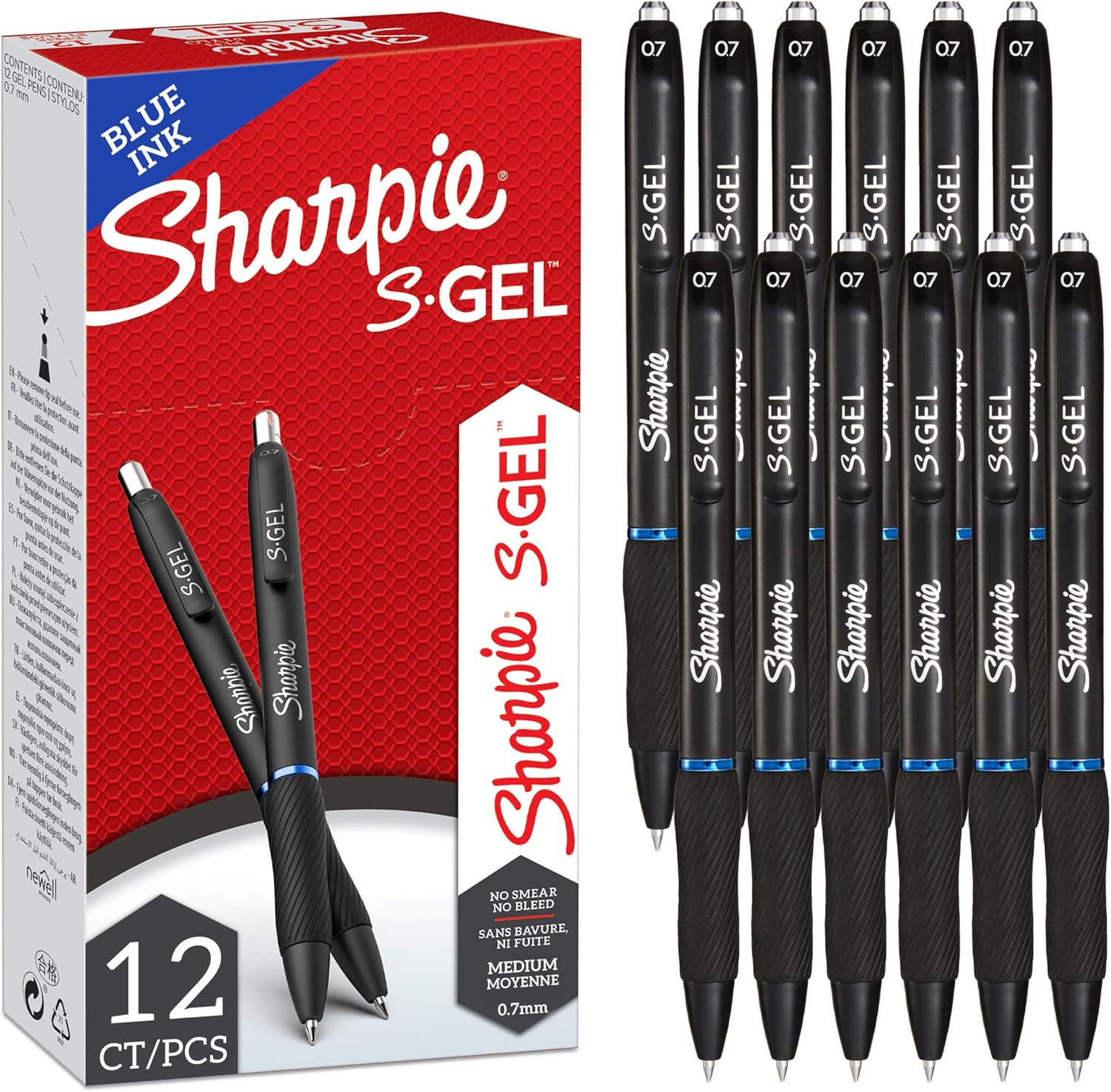 Detalle de Sharpie S-Gel Gel Pens, Medium Point (0.7mm), Blue Ink – 12 Pack