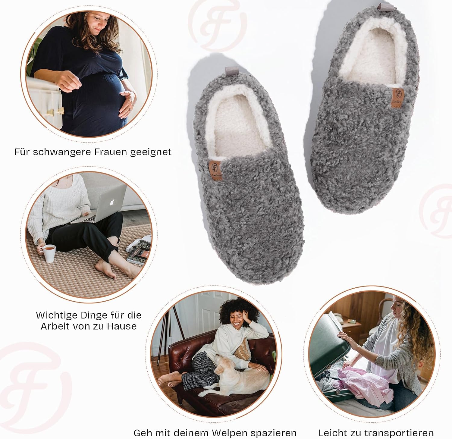 Detalle de EverFoams Damen Winter Warme Hausschuhe mit Kunstwolle, Memory Foam und rutschfester Sohle