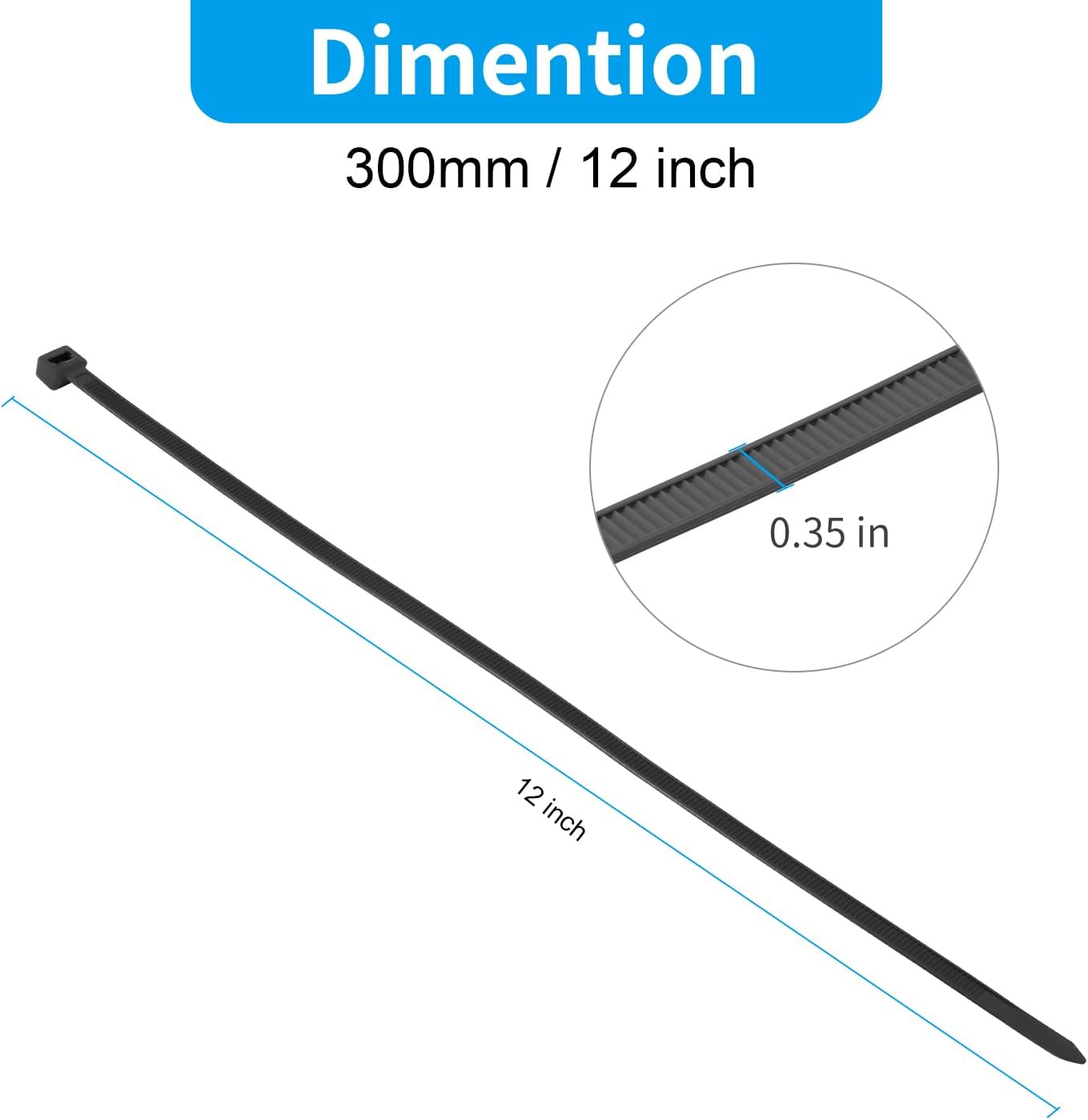 Detalle de XINGO Lang Kabelbinder 100 Stück – 300 mm x 9 mm, Zugfestigkeit 80 kg, UV-beständig