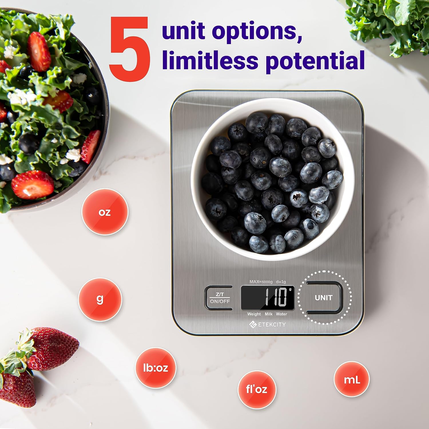 Detalle de Etekcity Food Kitchen Scale – Digital Precision, 11 lb Capacity, 5 Units
