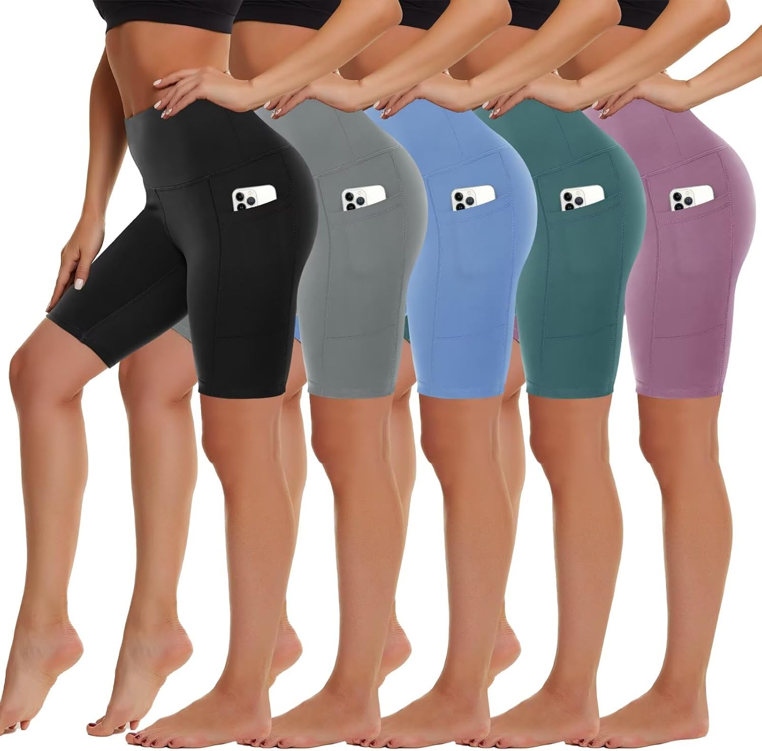 Detalle de 5 Pack Biker Shorts with Pockets for Women – 5"/8" High Waist Spandex Workout