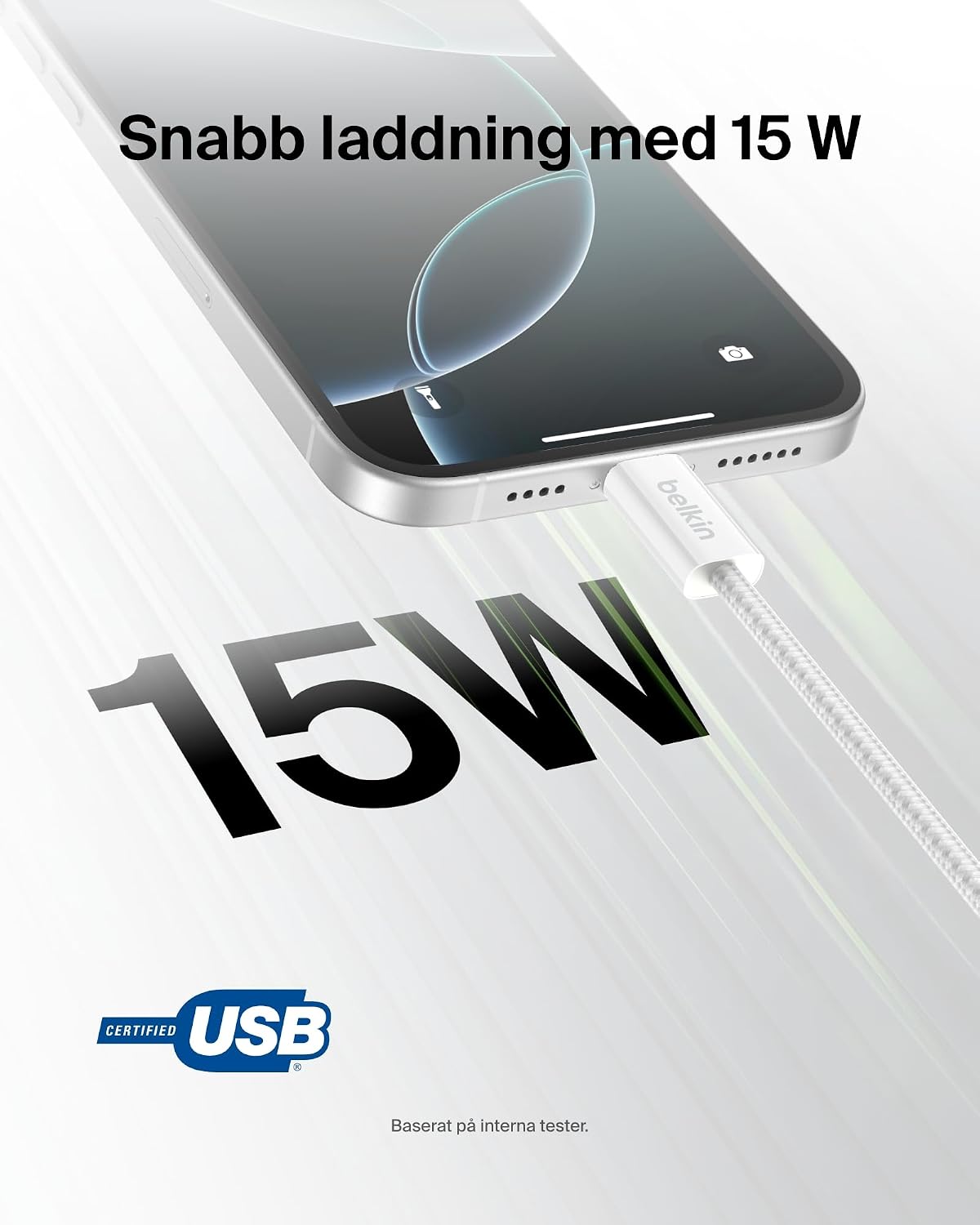 Detalle de Belkin flätad USB-A till USB-C-kabel, 2-pack, 1,5 m och 15 W