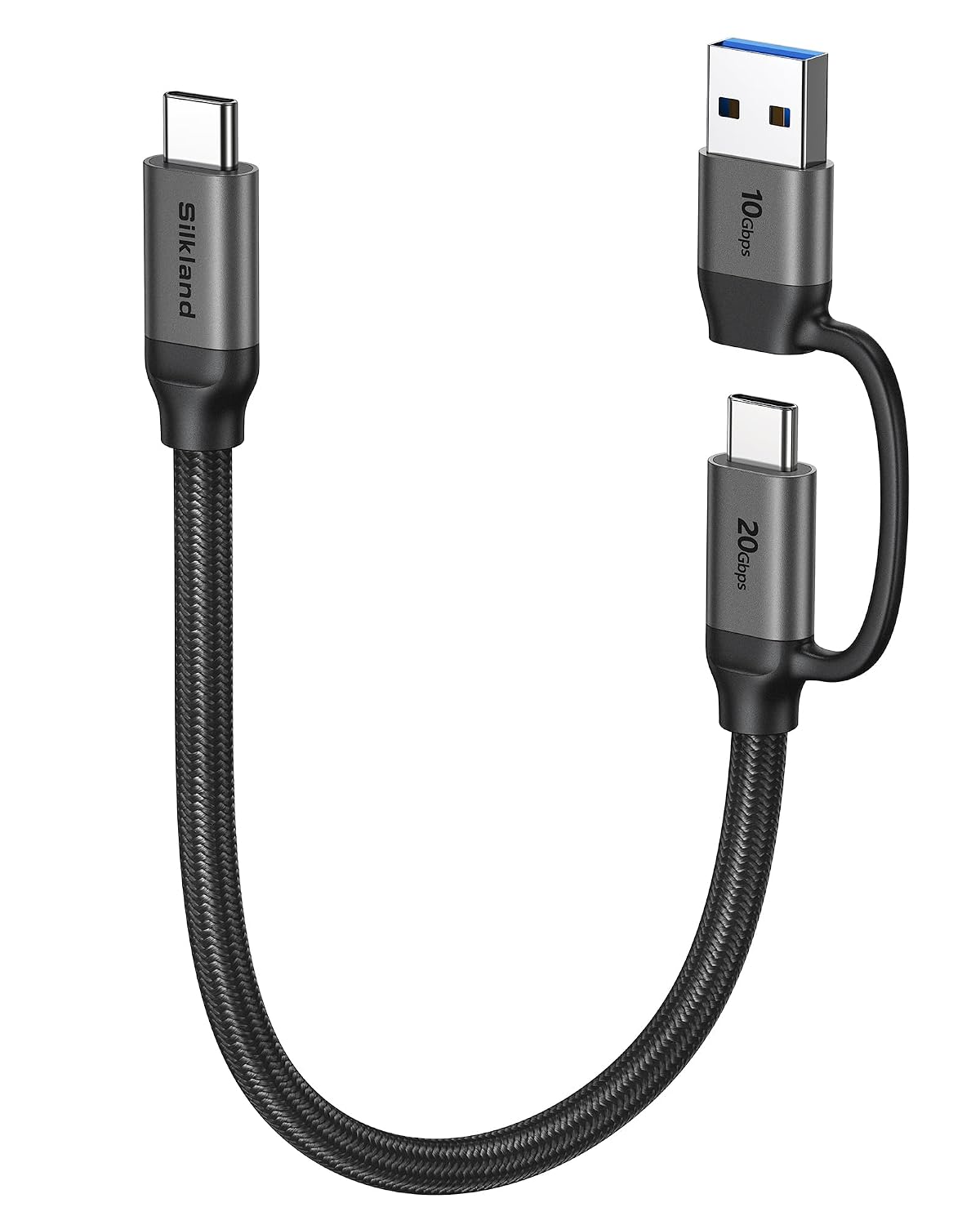 Detalle de Silkland USB-C Datenkabel Kurz 30 cm – 2-in-1 USB-C/USB-A Kabel, 20 Gbps, 240 W, DP Alt Mode, 5K/4K@60Hz