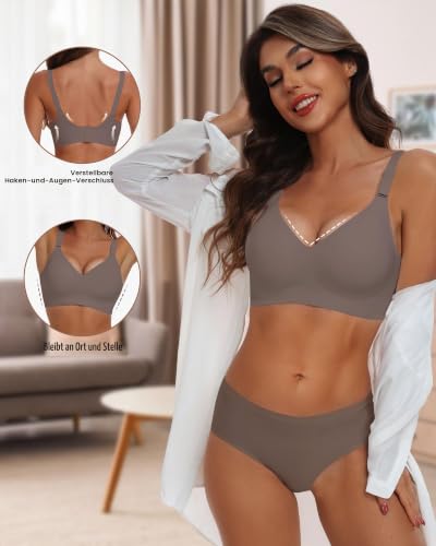 Detalle 2 de HORISUN Damen-Push-up-BH: nahtlos, bügellos, V-Ausschnitt, Träger vorn verstellbar
