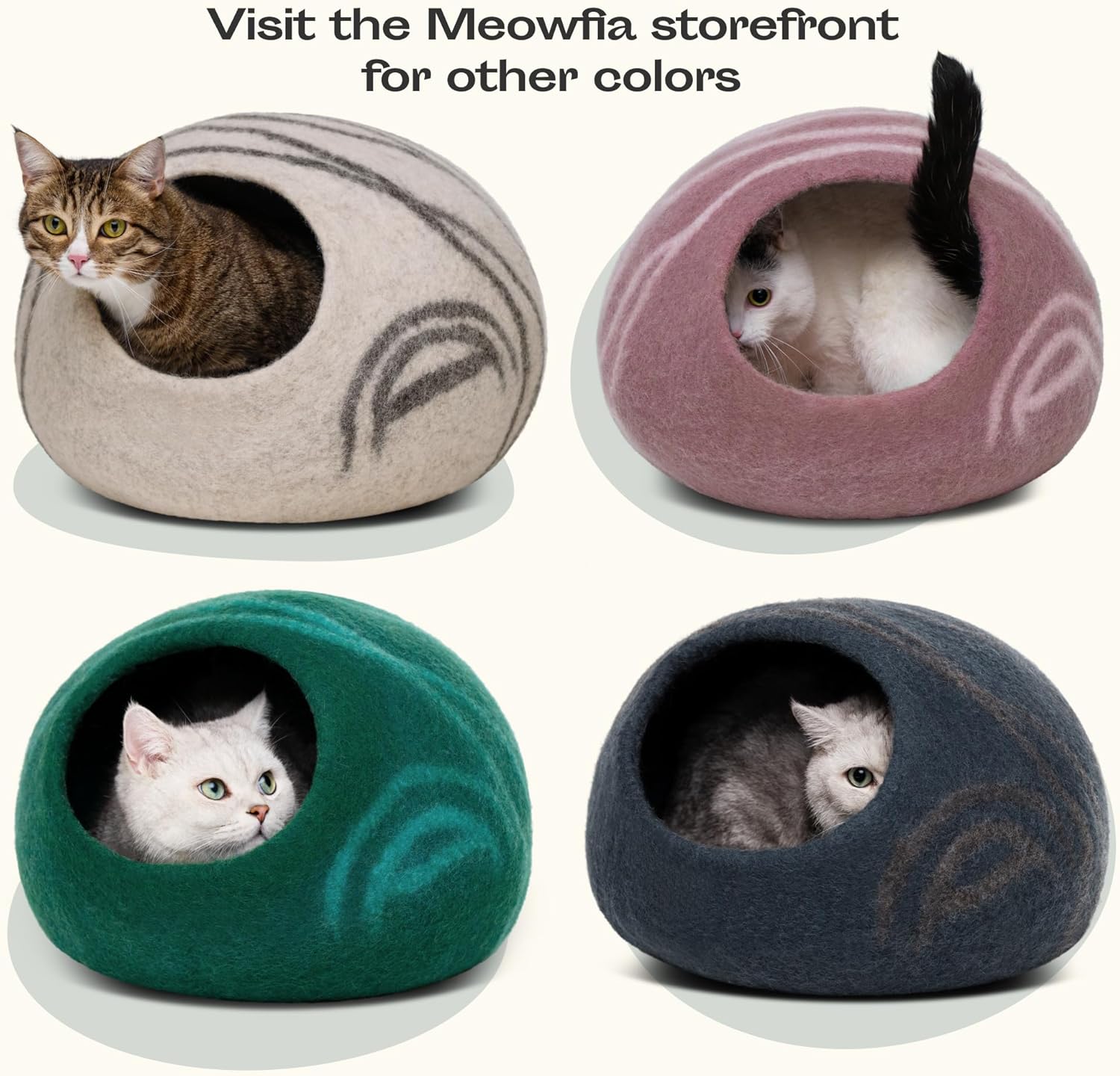 Thumbnail 6 de MEOWFIA Cat Cave – Premium Handmade Merino Wool Felt Bed (Light Grey, Medium)