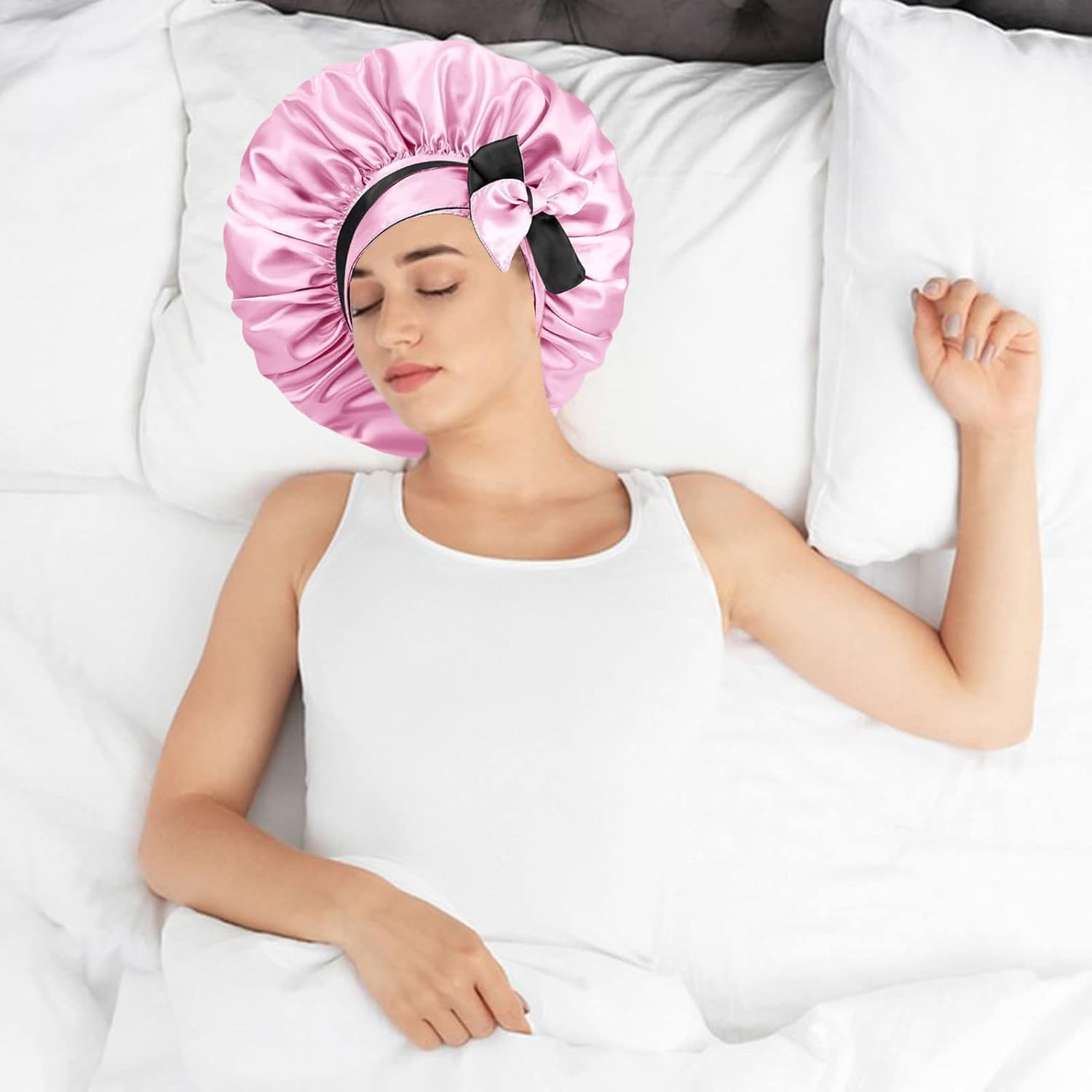 Thumbnail 6 de 1PC Silk Satin Bonnet Hair Bonnet with Tie Band – Extra Large, Reversible Nightcap for Long Curly Hair