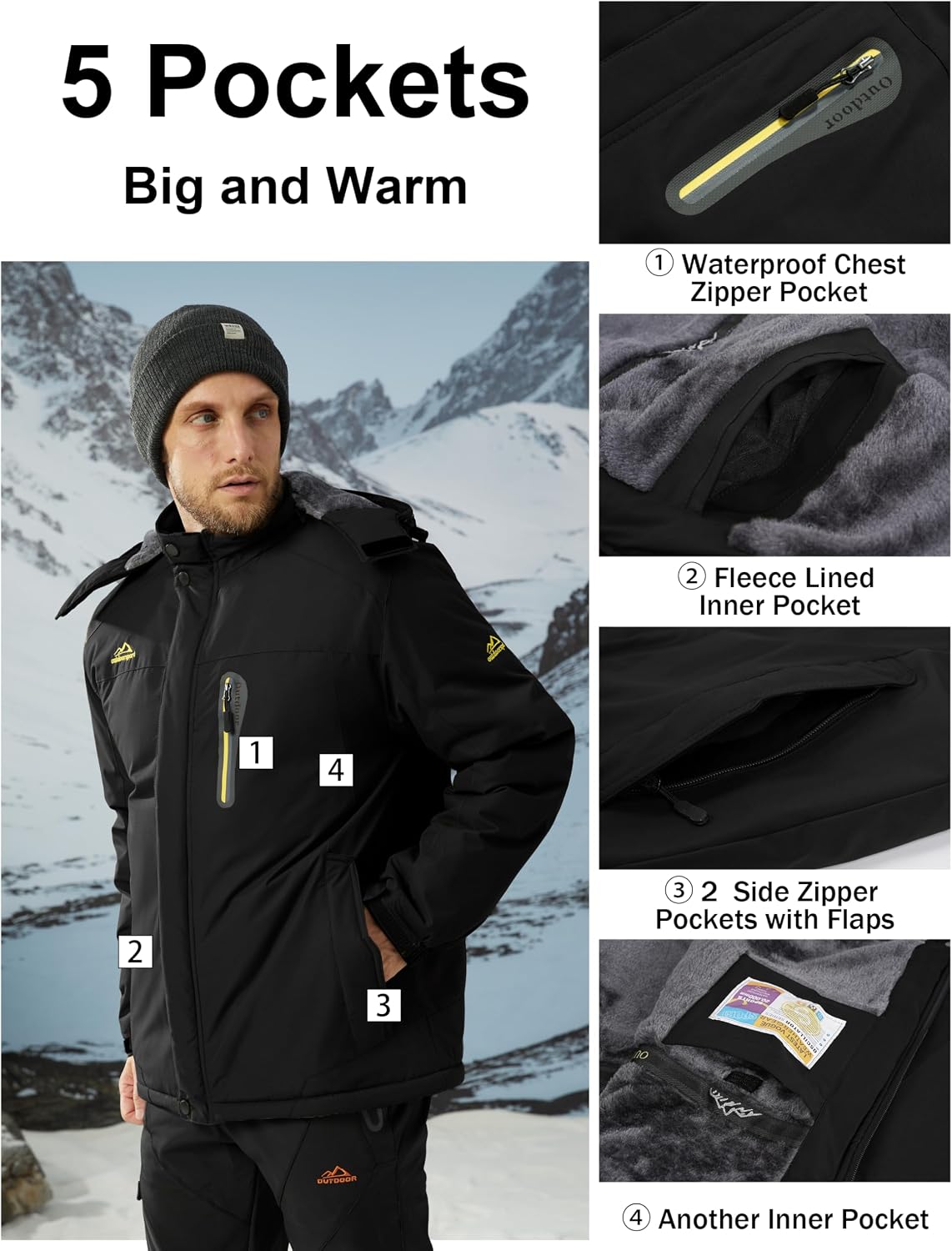 Detalle 2 de MAGCOMSEN Men's Waterproof Skiing Jacket