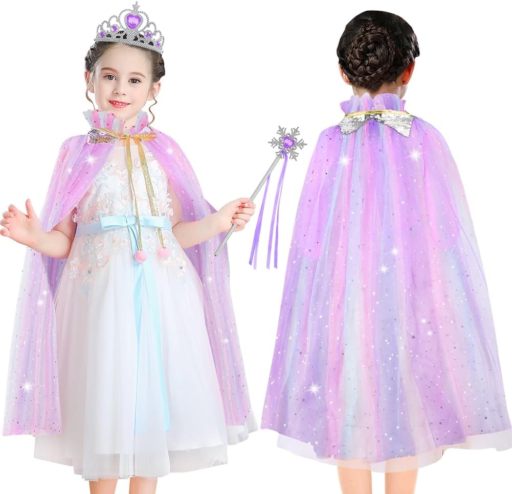 Thumbnail 3 de Vicloon Mantello da Principessa viola con paillettes (11 pezzi) + bacchetta, collana e accessori per feste e Halloween