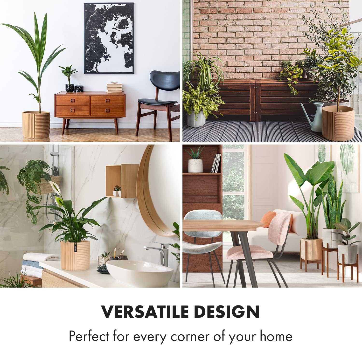Detalle 2 de Fox & Fern PP-ROUND-POLY-L-MW Large Planter, Sand, Line Structure