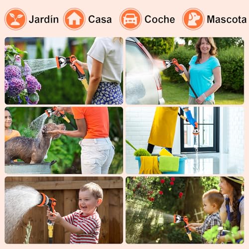 Detalle de Manguera de Jardín Extensible 7.5M (3x2.5M) Cunbayi con Pistola 10 Funciones – Flexible, Ligera y Durable