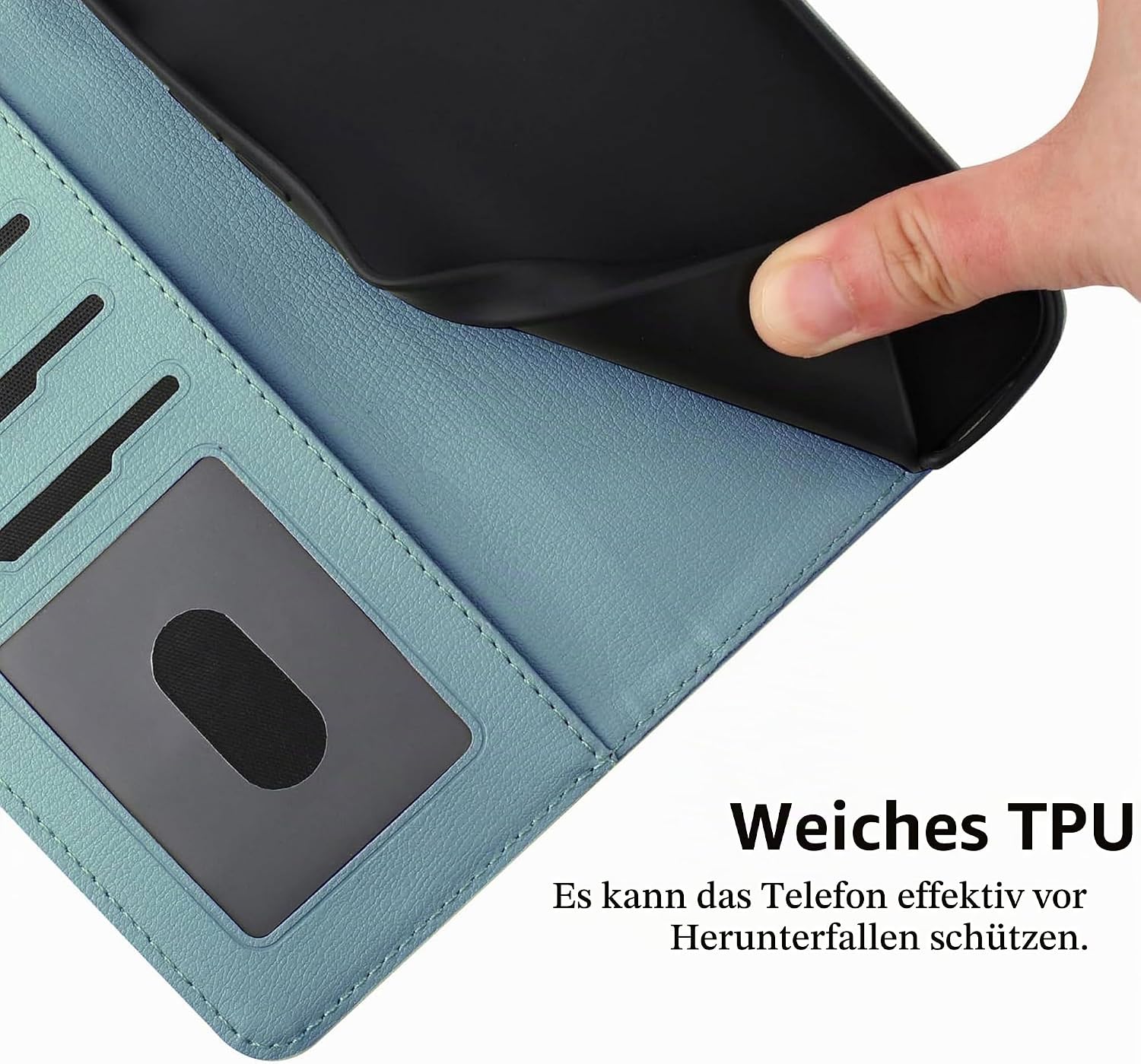 Thumbnail 4 de Jeffene Handyhülle für Samsung Galaxy S10e (5.8 Zoll) – Katzenmotiv Grün, Klapphülle mit 3 Kartenfächern, Ständer und Band