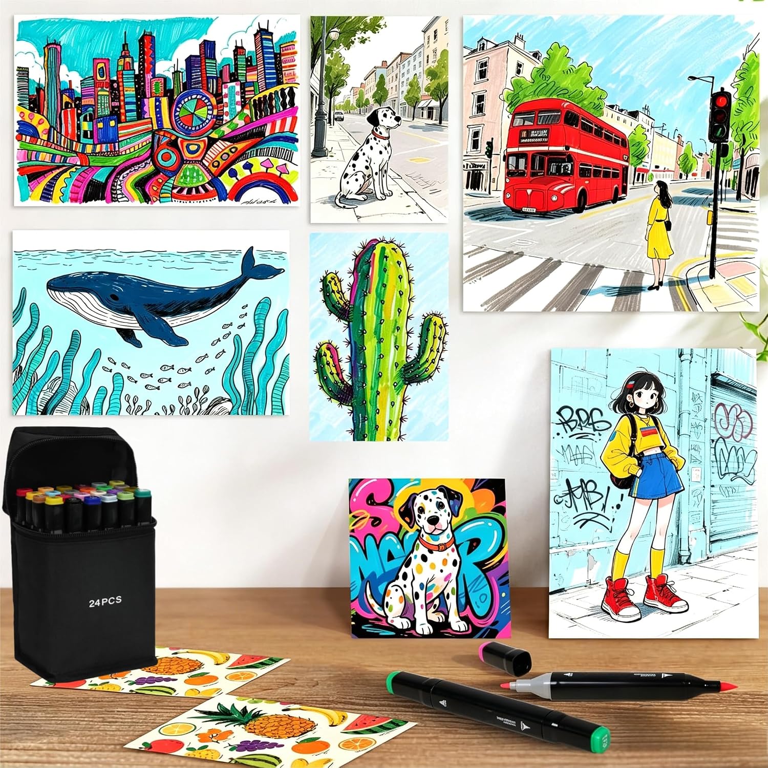 Detalle 2 de Alkohol Marker Stifte Set – 80 Farben, Twin-Tip (6 mm breit / 1 mm fein) für Manga, Drawing & Coloring