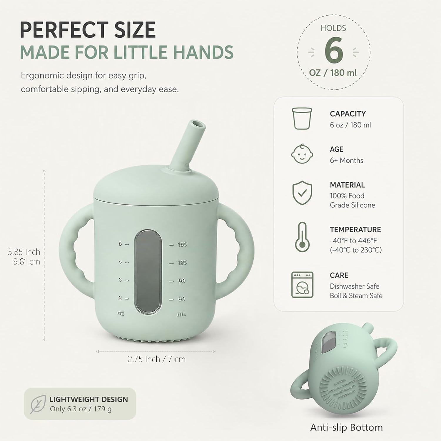 Detalle de Seposeve YSTSHSC051 Silicone Sippy Cups, 6 oz 2-Pack with Handles