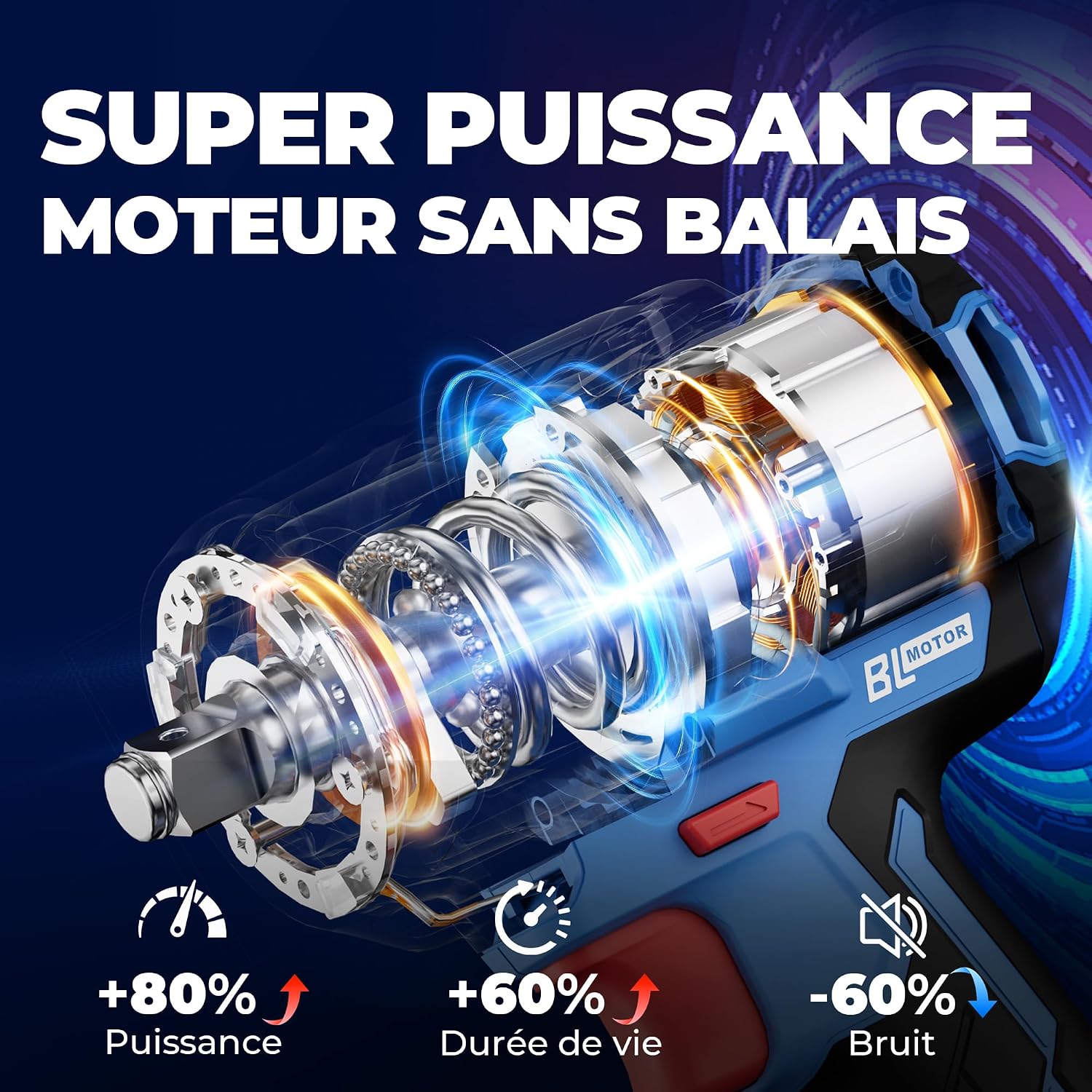 Thumbnail 1 de Clé à chocs sans fil Dong Cheng 18V sans balais – 598 Nm, 4 vitesses, kit complet
