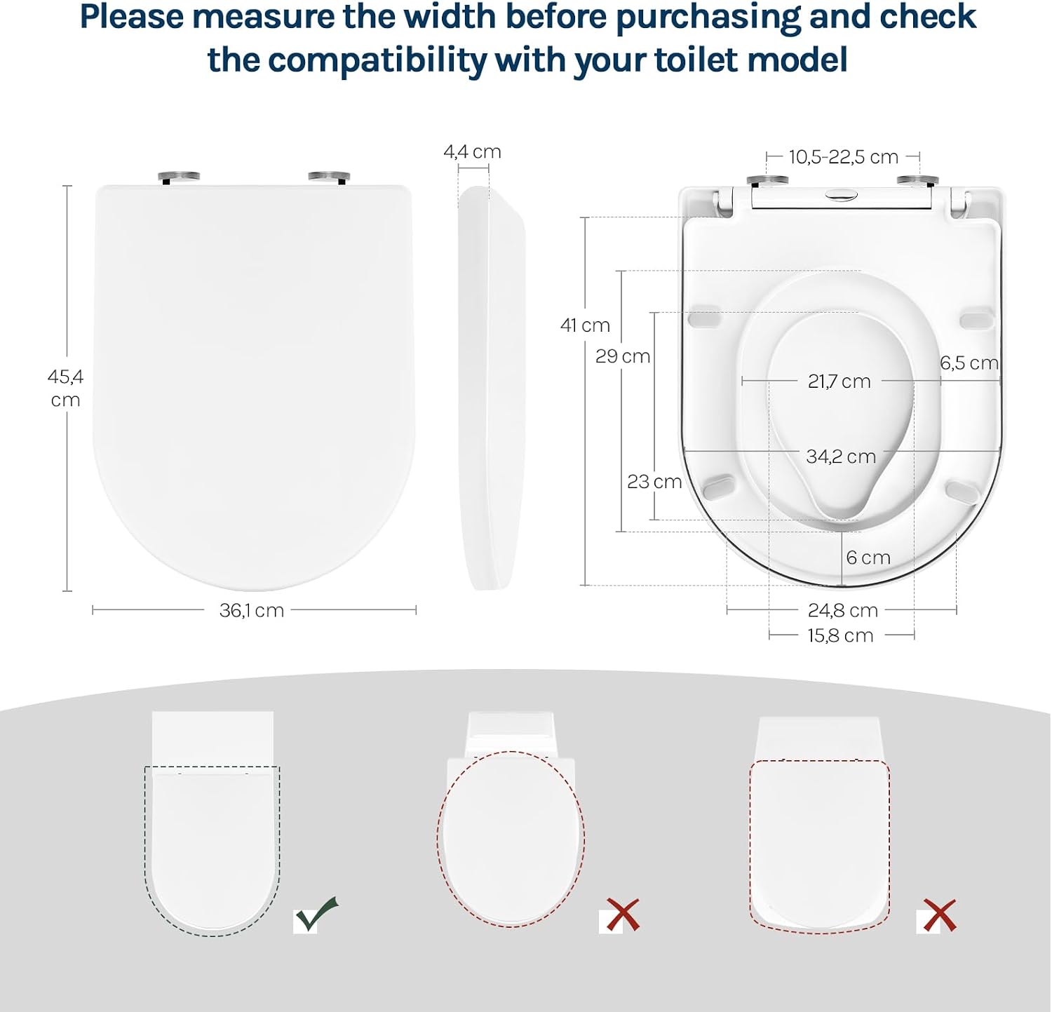 Thumbnail 4 de WOLTU 2-in-1 D-Shape Toilet Seat with Removable Child Seat, Soft Close, Quick Release and Adjustable Hinges