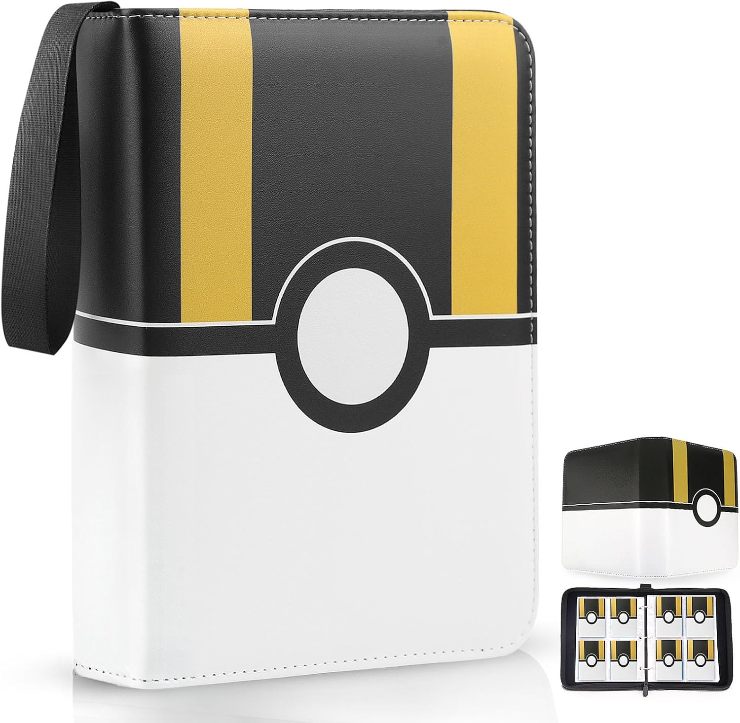 Detalle de EASYFUN 2PCB-02-3 Trading Card Binder, 400-Card Capacity, Zippered Black PU Leather