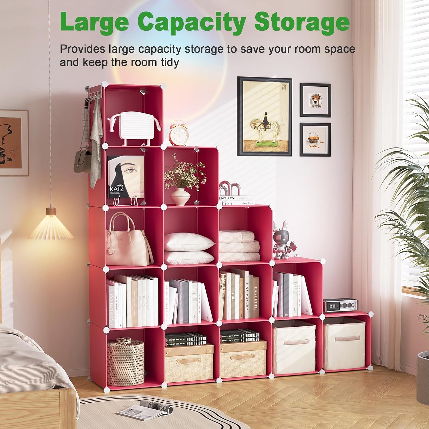 Thumbnail 2 de C&AHOME UPCS16R 16-Cube Storage Organizer, Red Modular Plastic Shelves