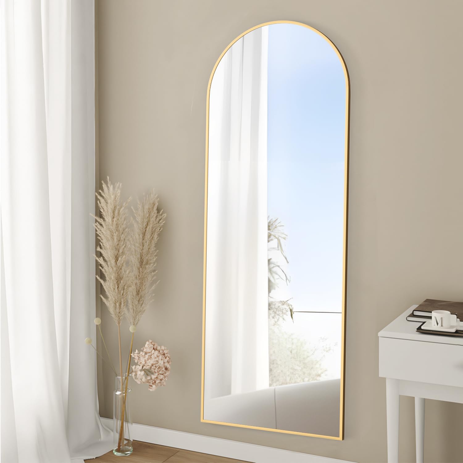 Thumbnail 6 de NEUWEABY 64" x 21" Arched Full-Length Mirror with Stand, Gold Metal Frame