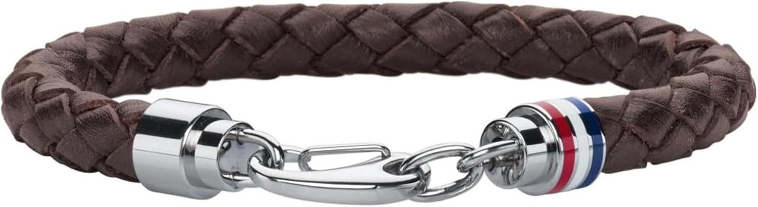 Detalle de Tommy Hilfiger Jewelry Geflochtenes Lederarmband für Herren – Braun oder Schwarz, Butterfly-Verschluss