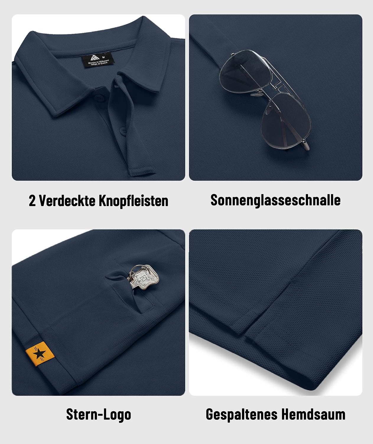 Detalle de ZITY 5 Pack Polo da Uomo a Maniche Corte: traspirante, asciugatura rapida e Regular Fit