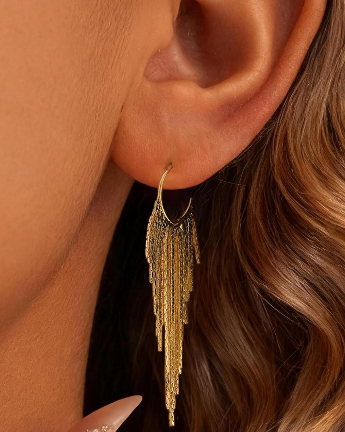 Thumbnail 6 de HANLI Gold Earrings for Women — 14K Gold Plated Tassel Dangle Earrings