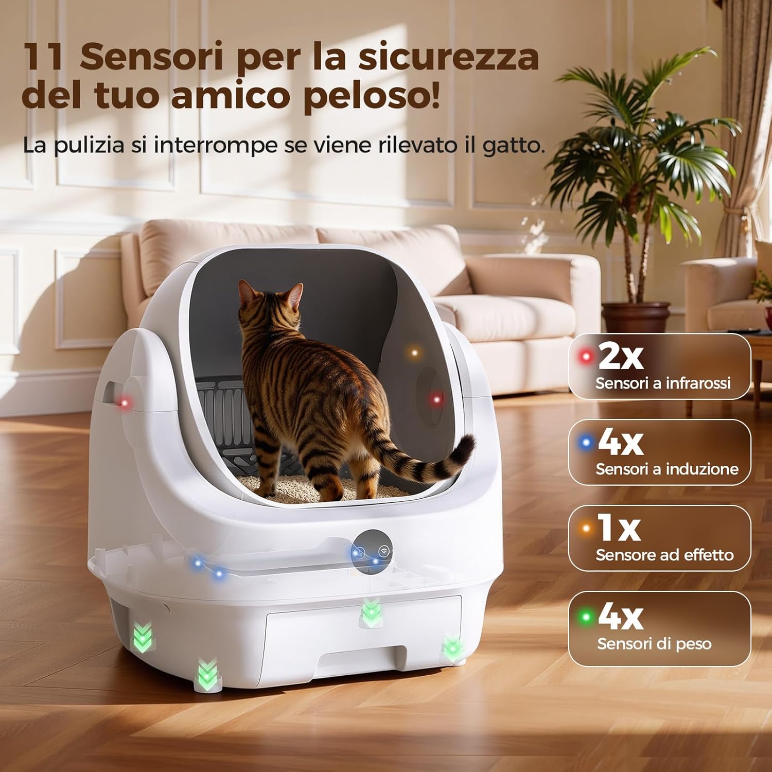Detalle de Lettiera Gatto Autopulente Aperta Ellenpent: silenziosa, controllabile da app e con gestione degli odori
