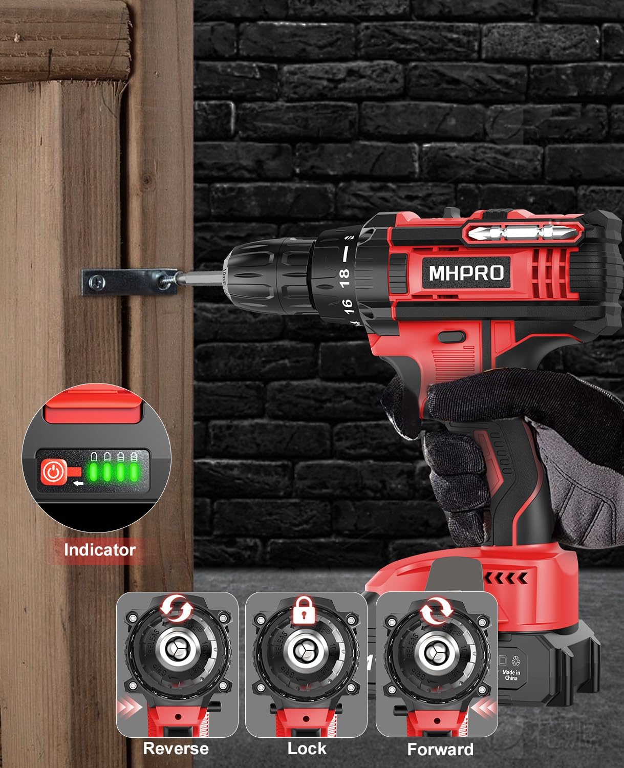 Detalle 2 de MHPRO Trapano Avvitatore 21V con 2 batterie 2,0Ah 🛠