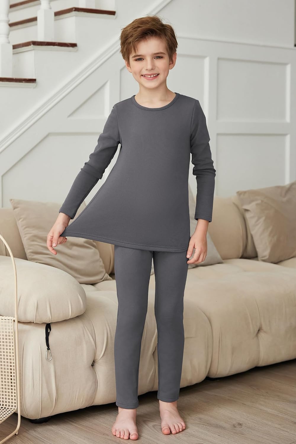 Detalle 2 de Arshiner intimo termico bambino in 2 pezzi (pantaloni e maglia) in tessuto morbido 95% poliestere + 5% elastan, 5–12 anni