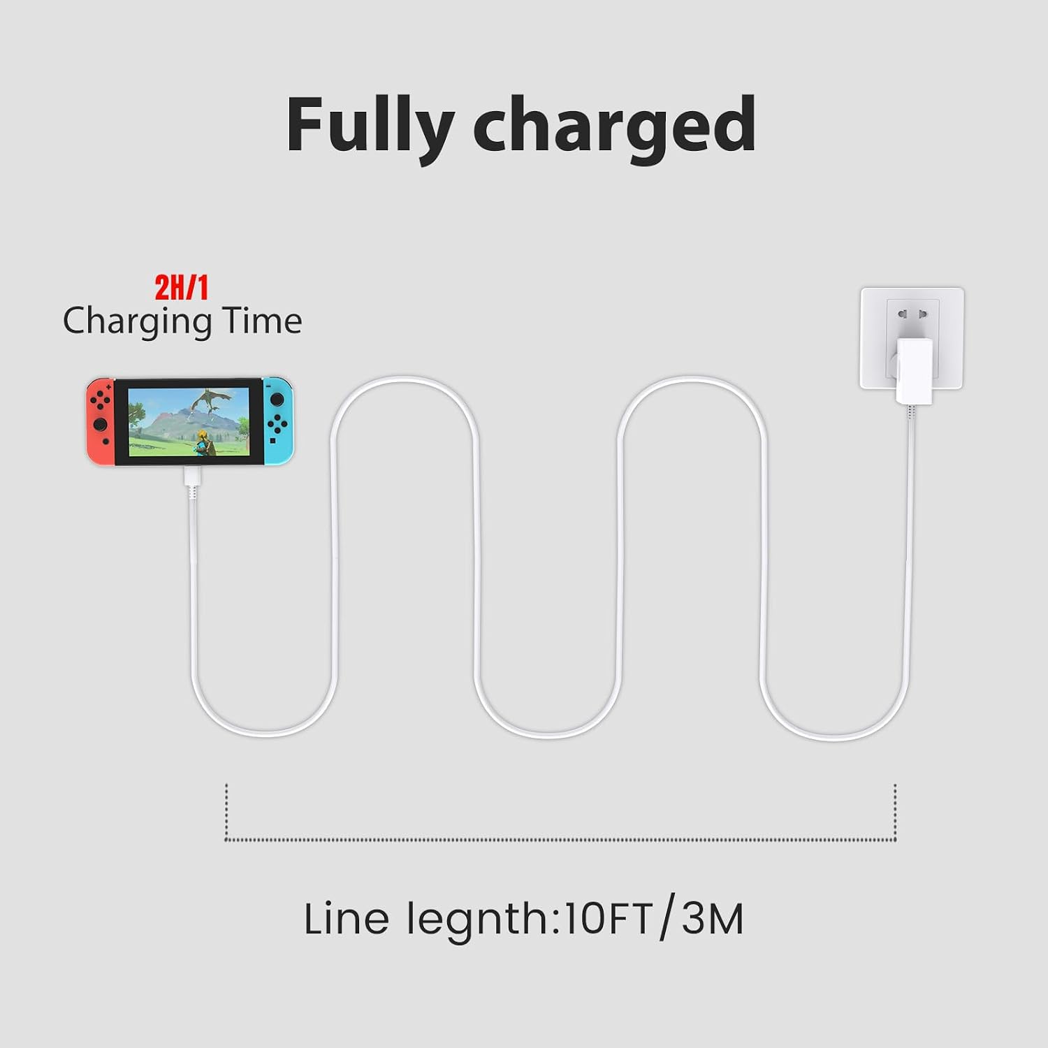 Detalle de 45W Charger for S-witch / S-witch OLED / Switch Lite with 2-Hour Fast Charge and 10ft USB‑C Cable