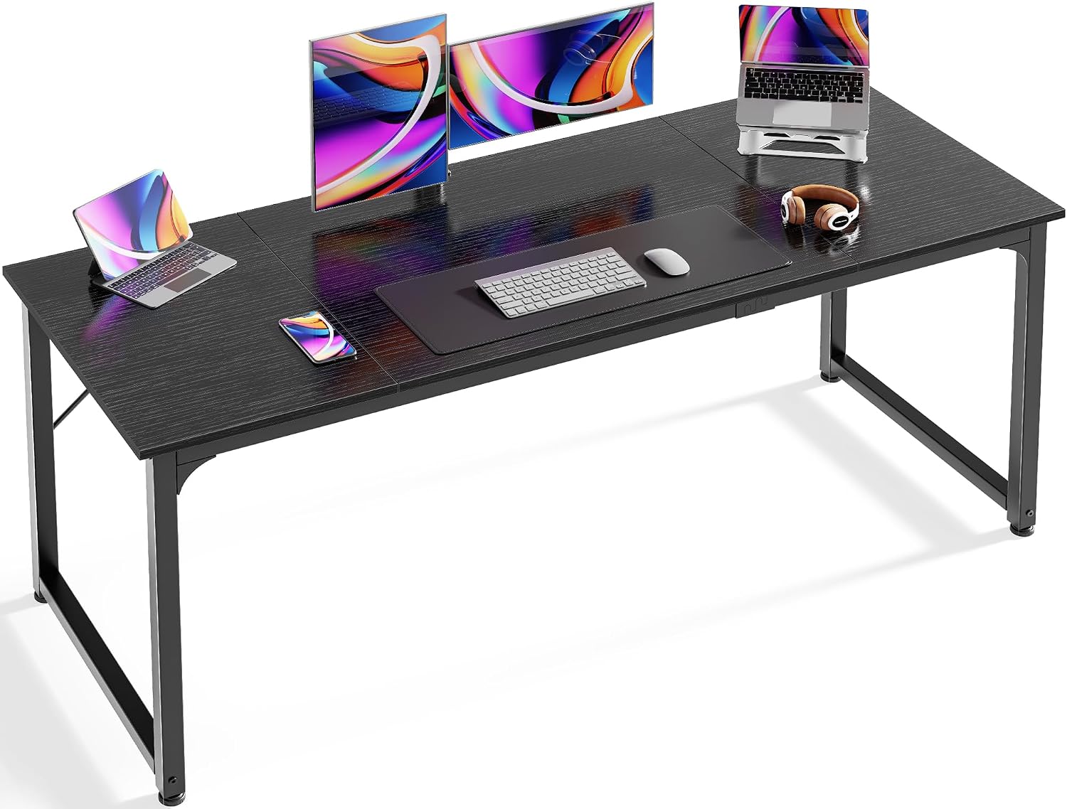 Detalle de Huuger 63-Inch Modern Desk, Black Metal Frame for Gaming and Writing