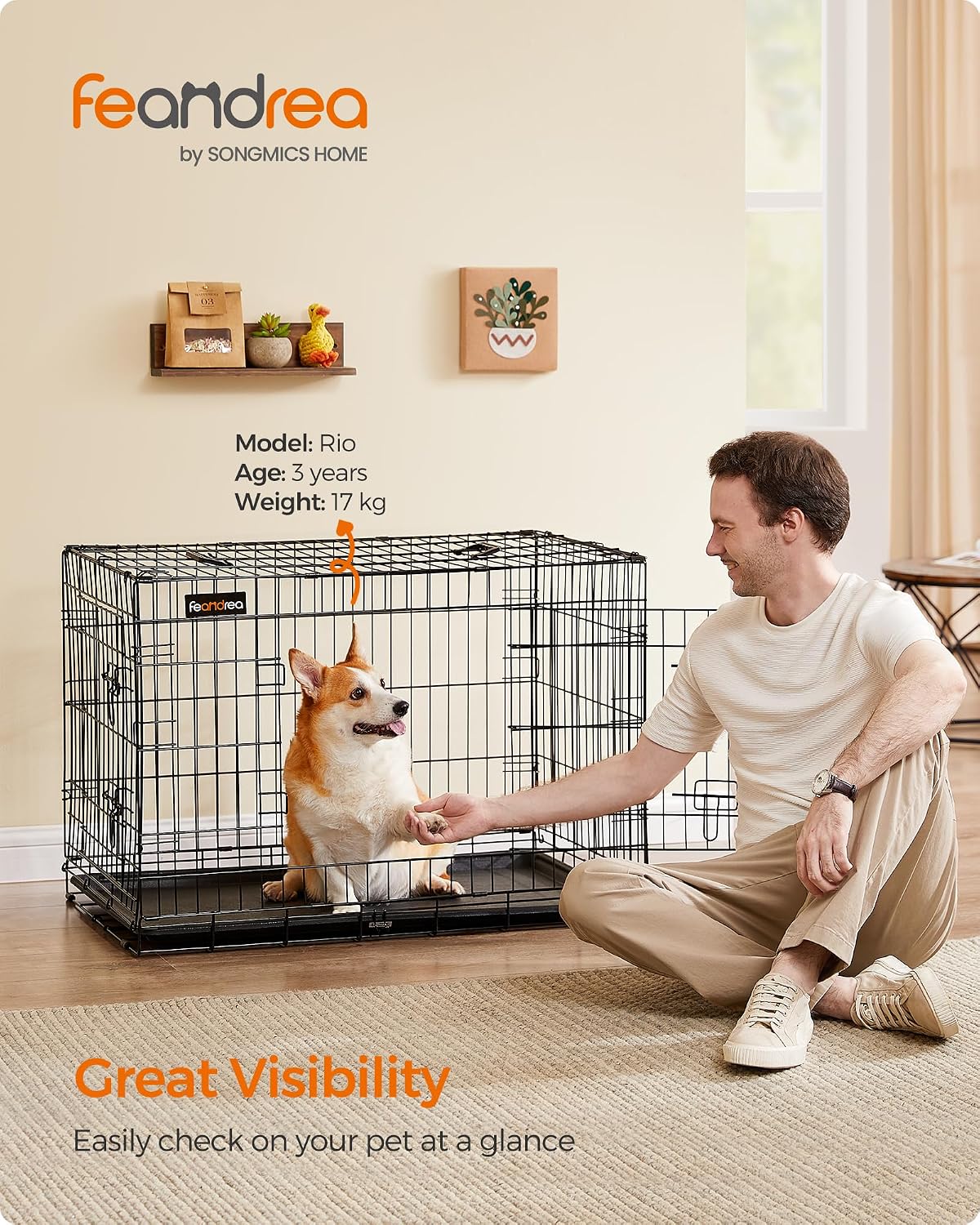 Detalle 2 de Feandrea PPD36H gabbia per cani L 92,5×57,5×64 cm