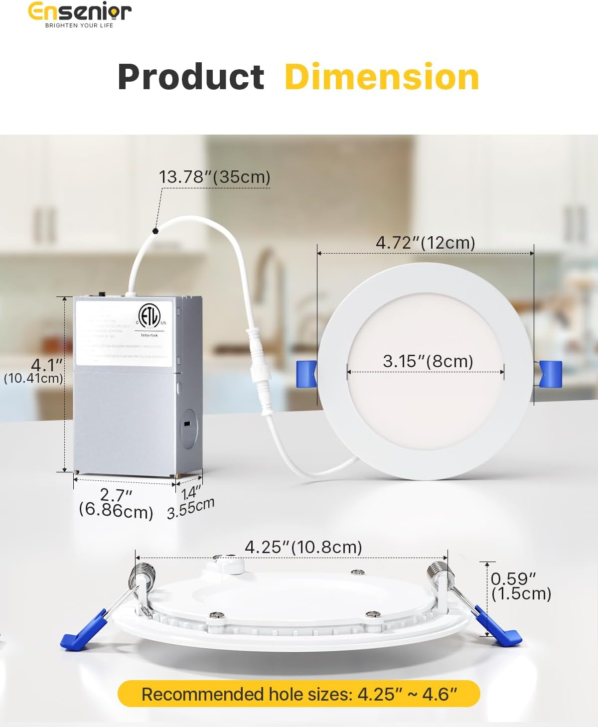 Thumbnail 4 de Ensenior 4" LED Recessed Ceiling Light 750LM