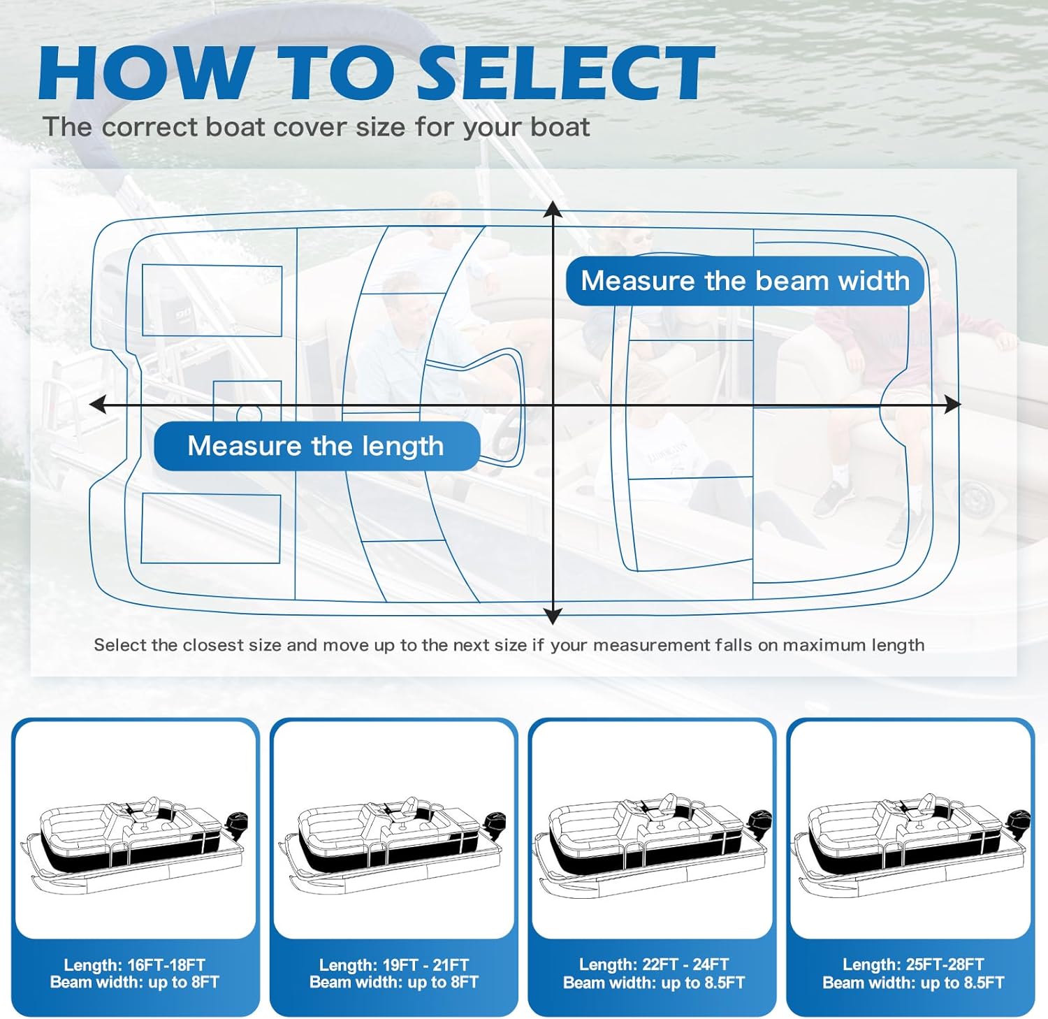 Thumbnail 4 de Solim Trailerable 1200D PU Heavy Duty Pontoon Boat Cover (22–24 ft) with Adjustable Tie-Down Straps, Gray