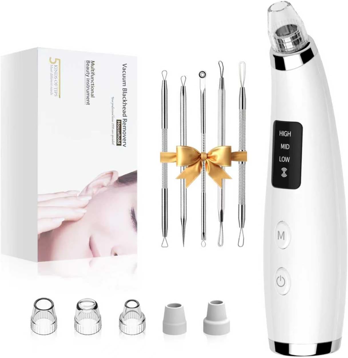 Detalle de Pore Vacuum Blackhead Remover - Pore Extractor with 5 Attachments & 3 Suction Levels (White)