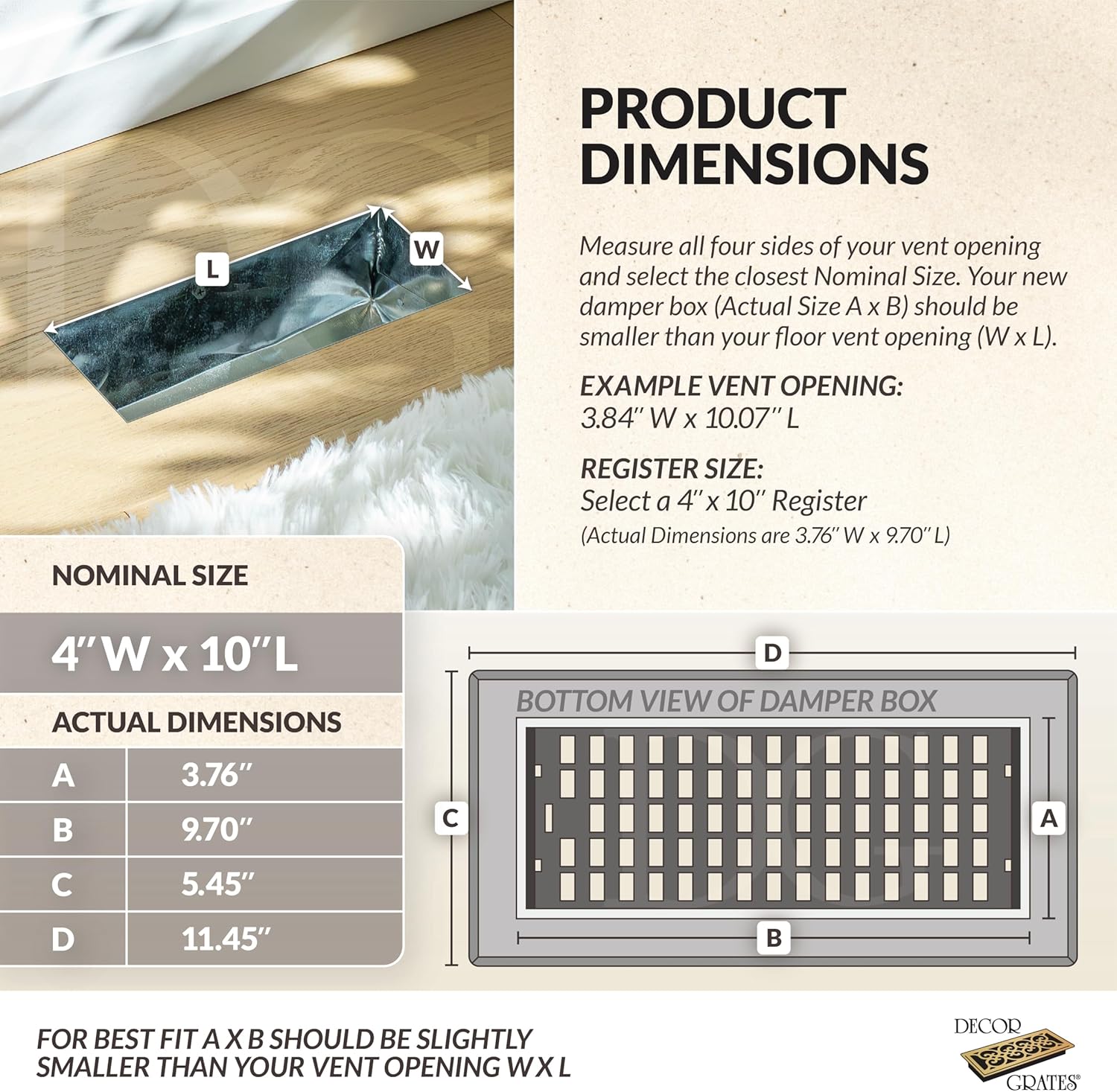 Detalle de Decor Grates SPH410-NKL Scroll Floor Register, 4x10, Brushed Nickel Finish