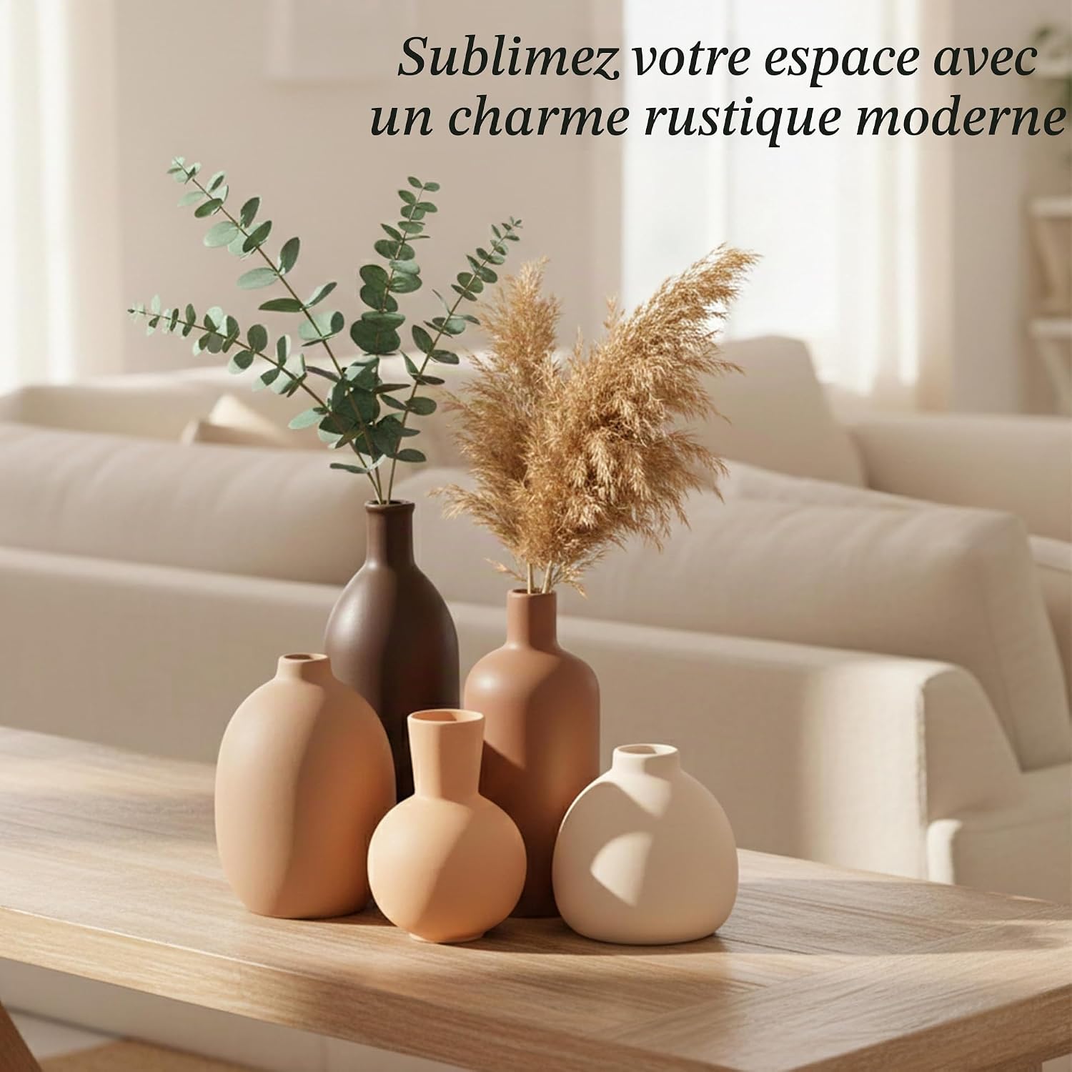 Detalle 2 de OFFASST 013-Ceramic Vase-5P keramische vaasjes, set van 5 in Morandi-kleuren
