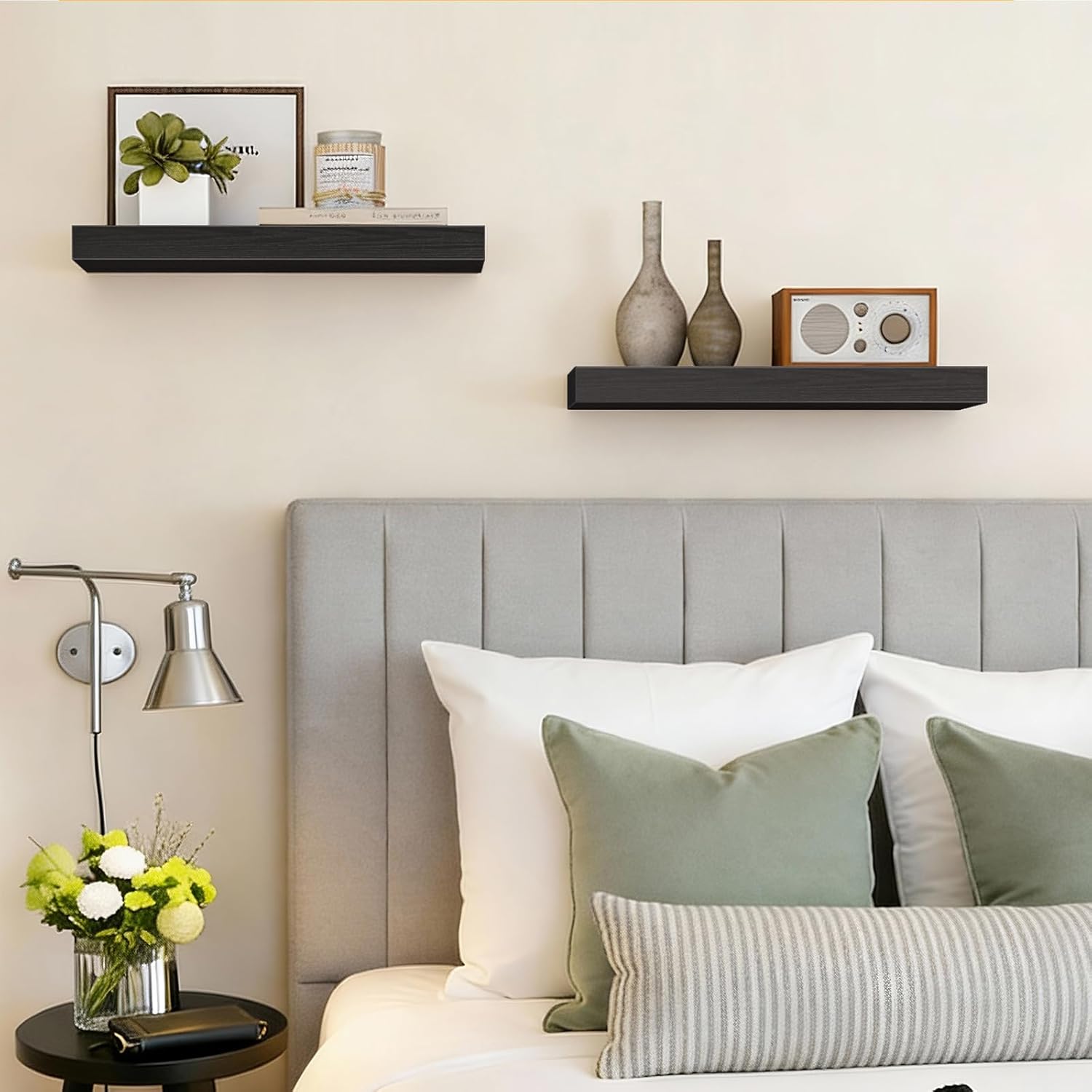 Thumbnail 4 de Fixwal Floating Shelves for Wall (Set of 2) – 15.7" Black Wood Wall Shelves