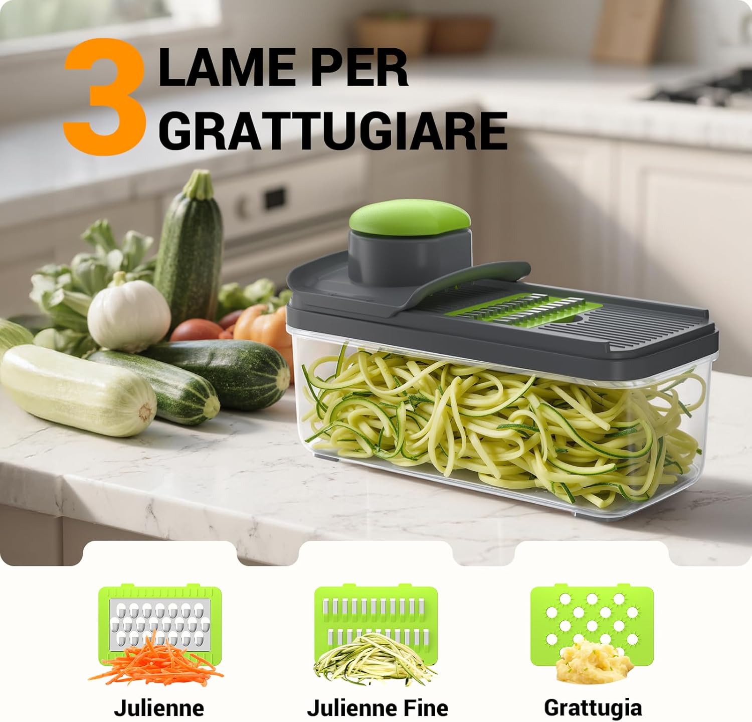 Thumbnail 1 de Vihoom Mandolina per verdure manuale con 5 lame intercambiabili e contenitore da 1,7 L
