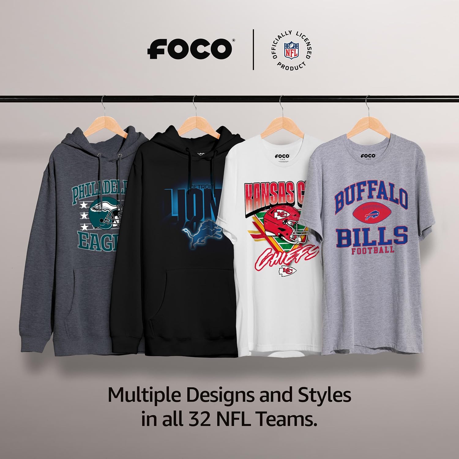 Detalle de FOCO NFL Unisex Team Logo Classic Arched Logo Short-Sleeve T-Shirt