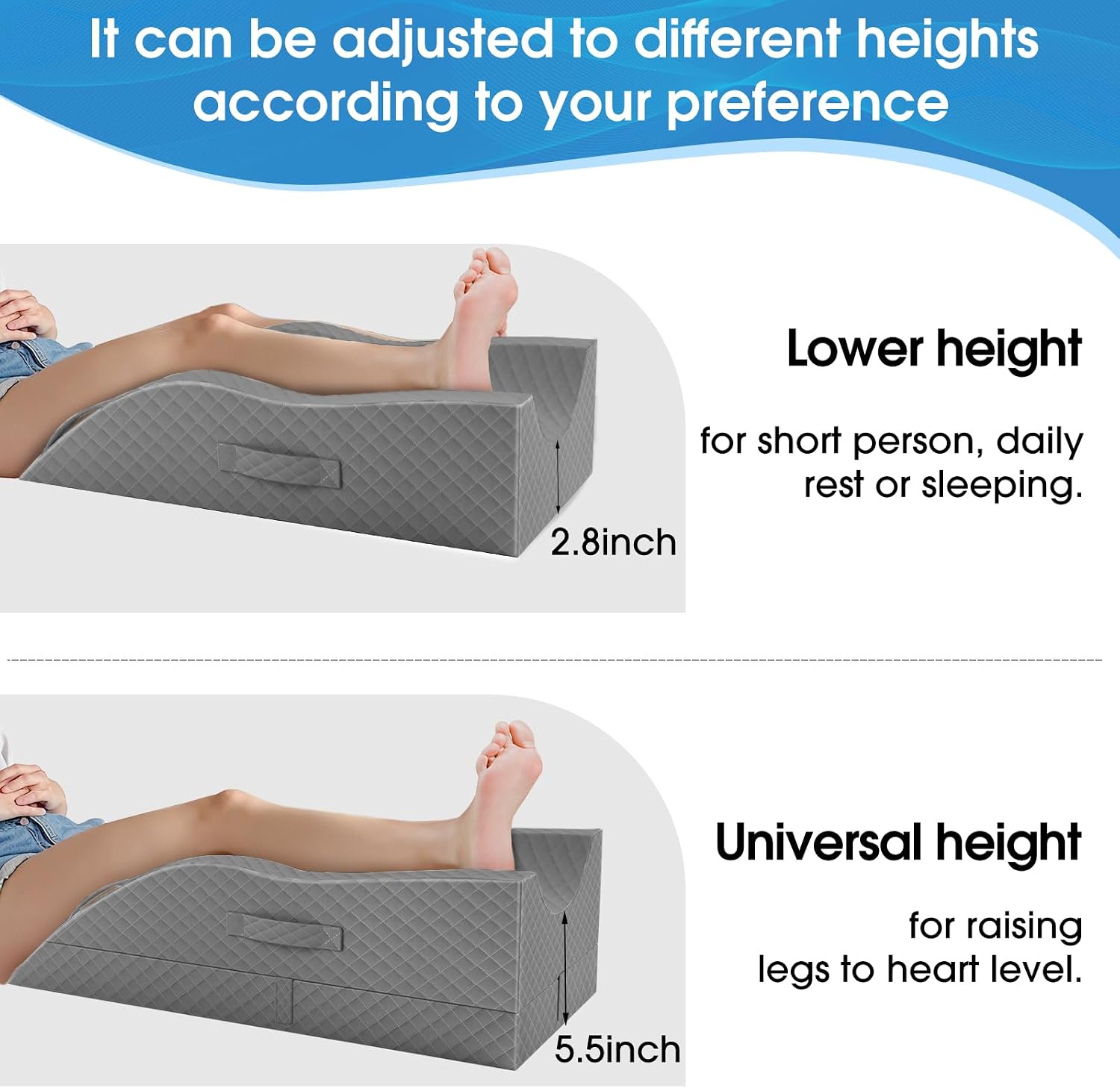 Detalle de TranquilRelax Single-Leg Elevation Pillow, Memory Foam with Adjustable Height
