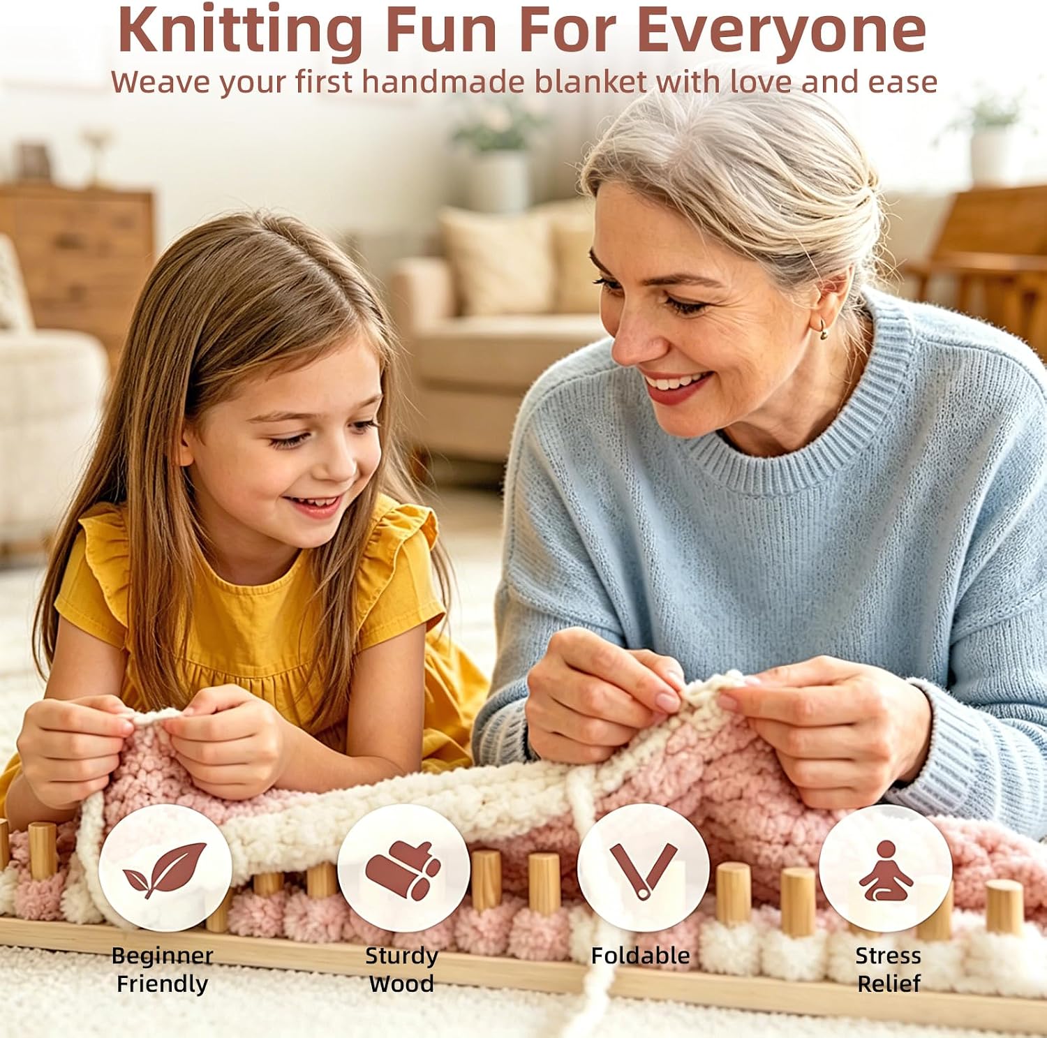 Thumbnail 1 de MEVOME Solid Wood Chunky Blanket Loom, Foldable, 32″, 48″ and 64″