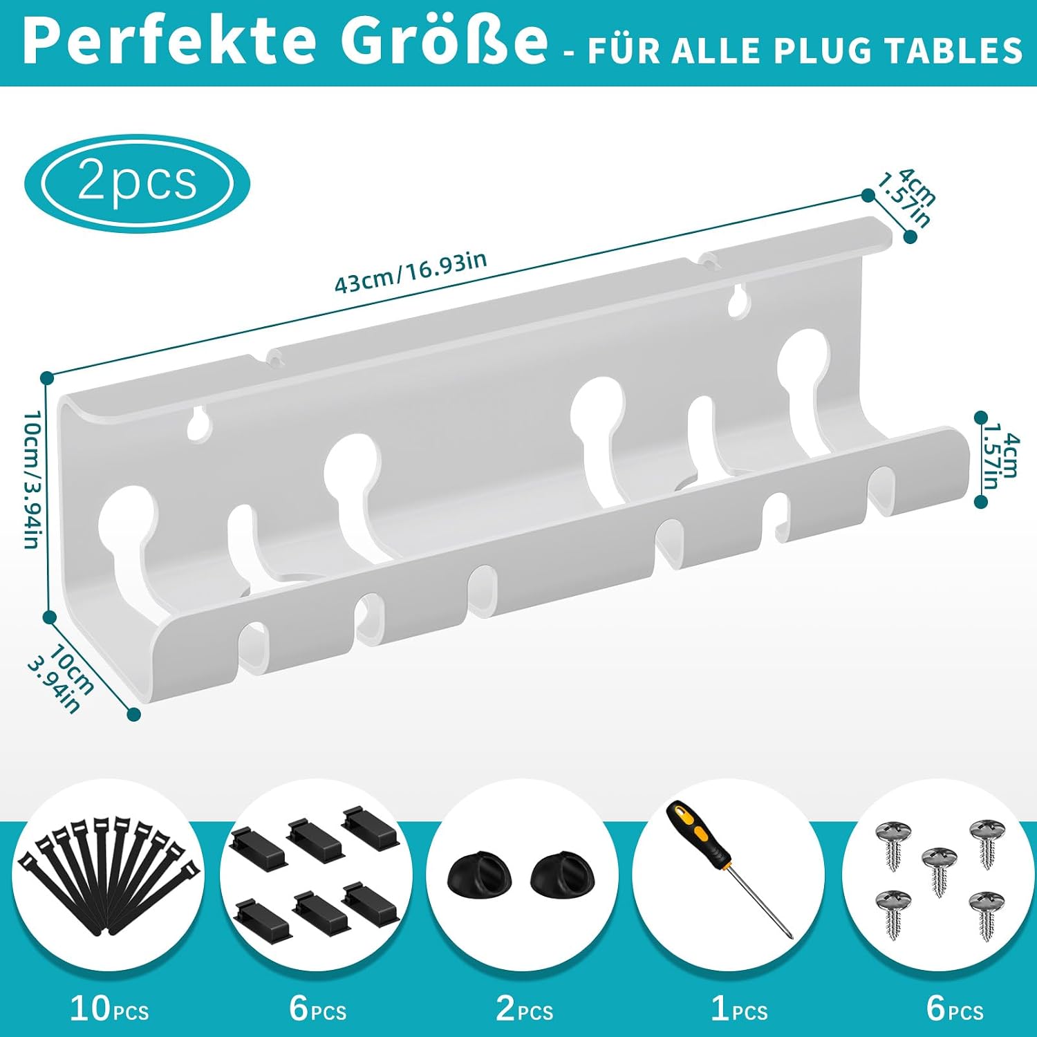 Detalle 2 de StowBin Canalina per cavi da scrivania in acciaio inox, kit 2 pezzi