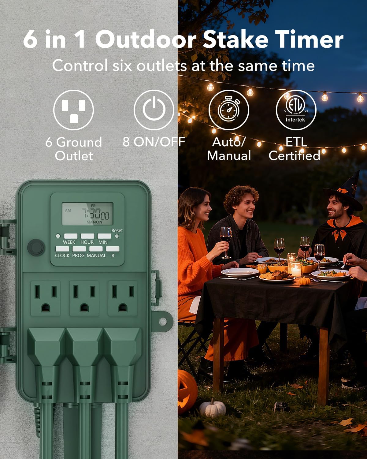Detalle de BN-LINK BNC-U3S Outdoor Power Stake Timer, 6 Outlets, 8 Programs