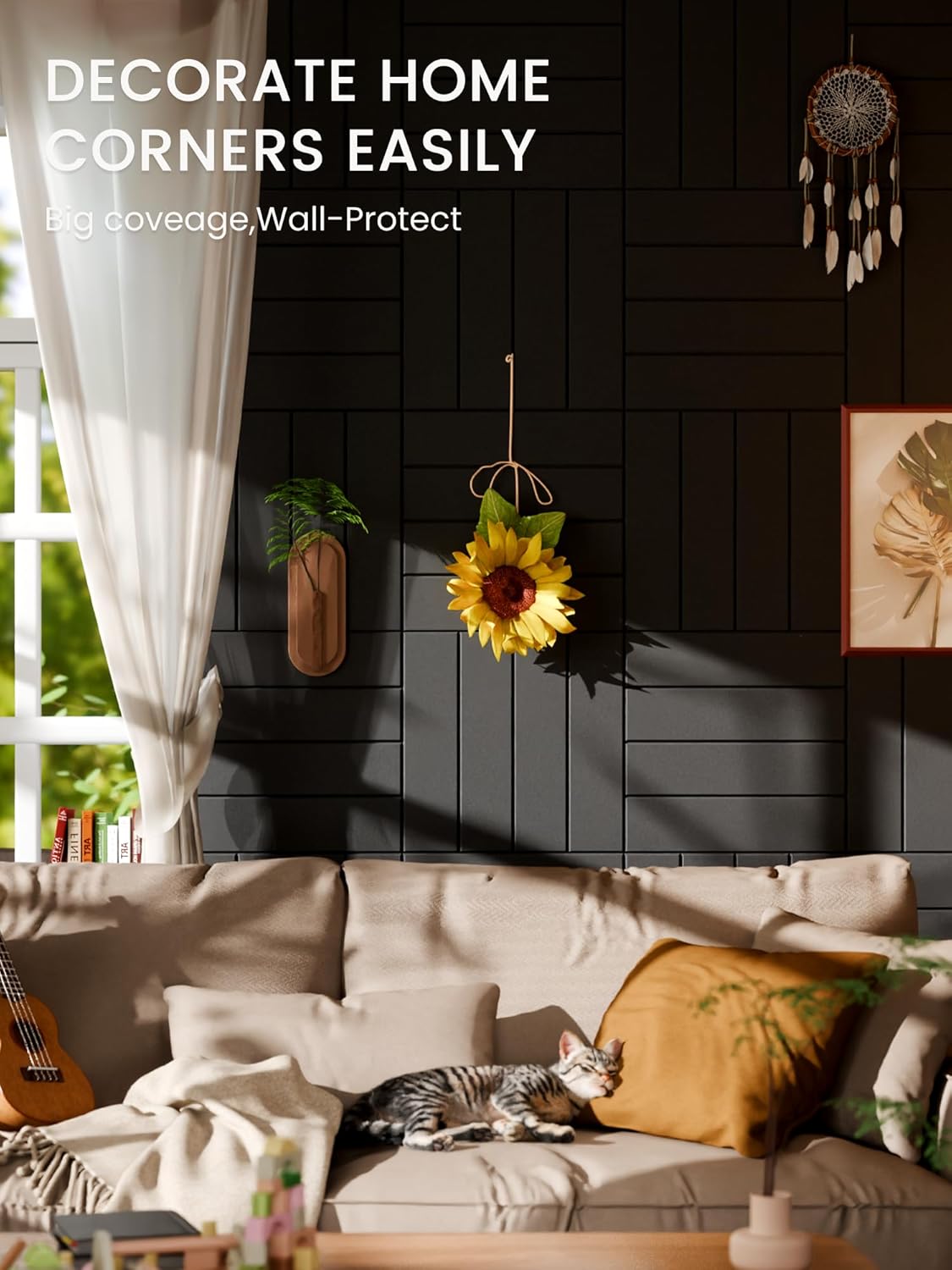 Thumbnail 3 de Bumusty 48 x 36" felt bulletin board tiles (12-pack) with pushpins and adhesive tabs