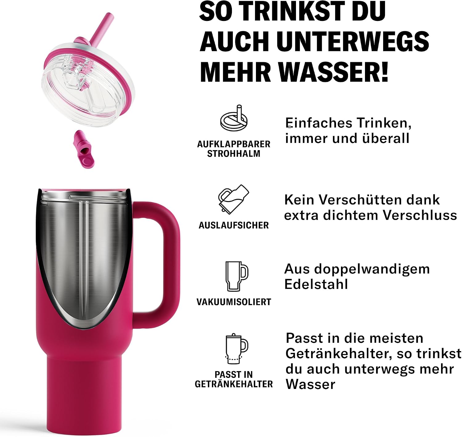 Thumbnail 2 de waterdrop® Thermobecher mit Strohhalm 1,1L – Auslaufsichere, isolierte Edelstahlflasche mit Deckel