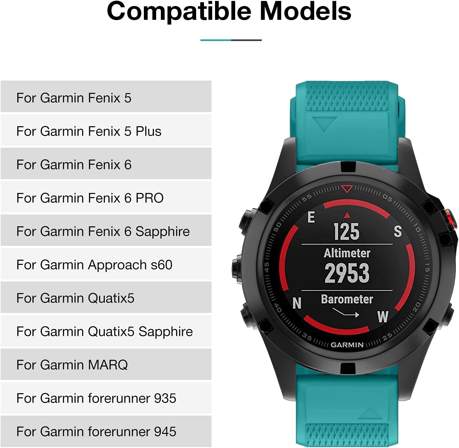 Detalle de Watch Strap for Garmin Fenix 5/5 Plus | Versatile Silicone Band Compatible with Fenix 6/6 Pro and Forerunner 935/945